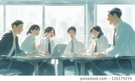 辦公室開會場景。水彩風格插畫 120174254