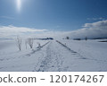 Footprints on a snowy road 120174267