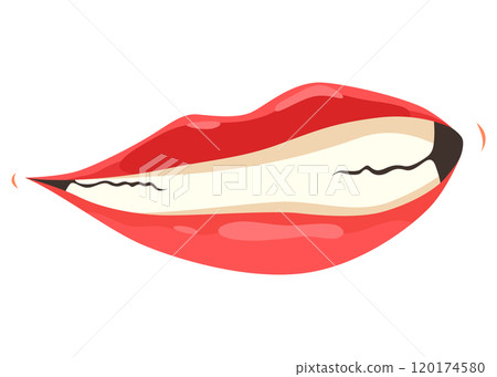 Red lip female. Woman expressed emotion, beauty concept. Modern flat vector design illustration Red lip female. Woman expressed emotion, beauty concept. Modern flat vector design illustration 120174580