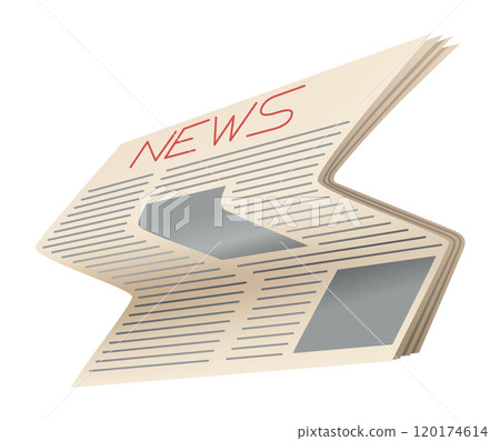 Folded newspaper. Modern news publication. Newspaper icon. Periodical printing product, daily news and sport, food and medicine, business information, latest press 120174614