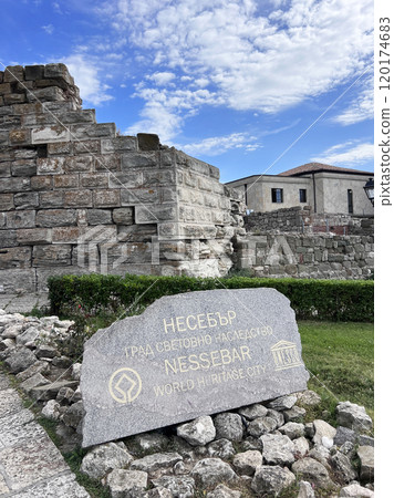View of old Nessebar town, Unesco Heritage site in Bulgaria, entrance 120174683