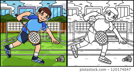 Badminton Player Picking Shuttlecock Illustration 120174847