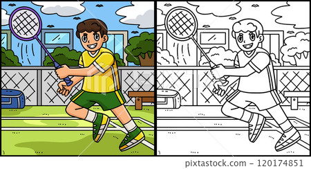 Badminton Player Swinging Racket Illustration Badminton Player Swinging Racket Illustration 120174851