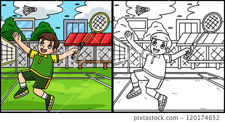 Badminton Player Receive Shuttlecock Illustration 120174852