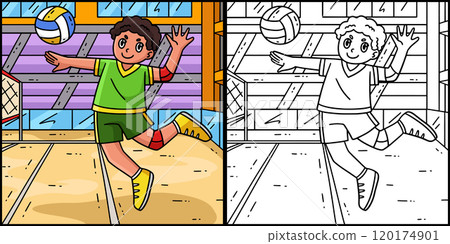 Volleyball Player doing a Jump Serve Illustration 120174901