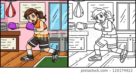 Boxing Female Boxer Punching Coloring Illustration Boxing Female Boxer Punching Coloring Illustration 120174922