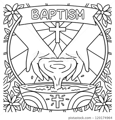 Baptism Hands Pouring Water Coloring Page for Kids 120174964