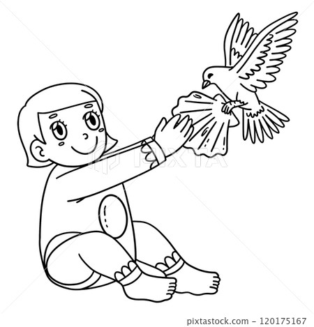 Baptism Dove Bringing Seashell to Baby Isolated  120175167
