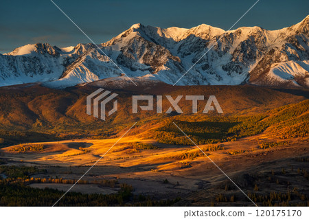 Breathtaking autumn scenery in Altai mountains at golden hour Breathtaking autumn scenery in Altai mountains at golden hour 120175170