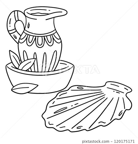 Baptism Oil and Seashell Isolated Coloring Page  120175171