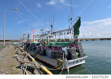 青森縣大間町下浜漁港的魷魚漁船風景 青森縣大間町下浜漁港的魷魚漁船風景 120175230