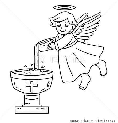 Baptism Angel Pouring Water Isolated Coloring Page 120175233