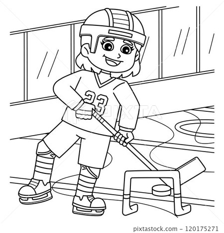 Ice Hockey Girl Player Training Coloring Page  120175271