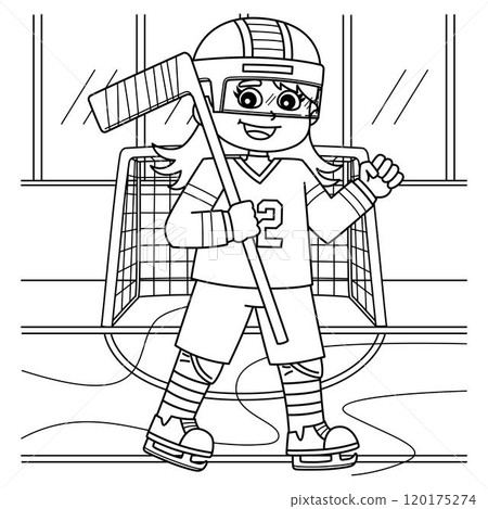 Ice Hockey Girl Player Coloring Page for Kids 120175274