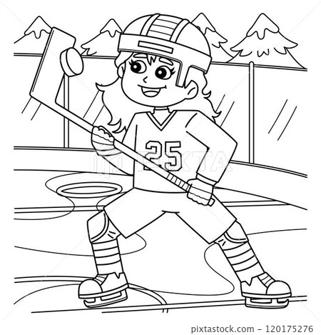 Ice Hockey Girl Player Catching the Puck Coloring  120175276