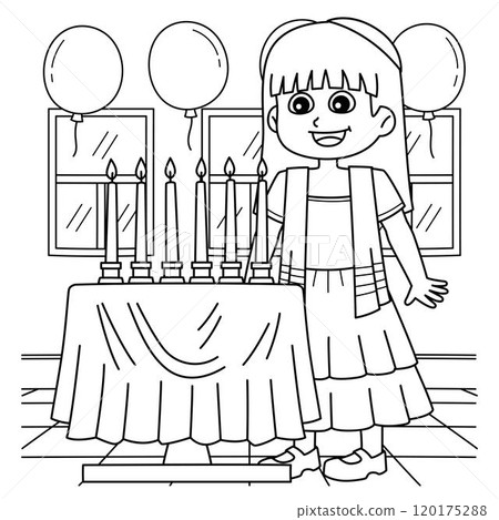 Bat Mitzvah Girl with Candles Coloring Page Bat Mitzvah Girl with Candles Coloring Page 120175288