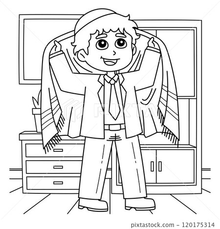 Bat Mitzvah Boy Putting Taliit Coloring Page  120175314