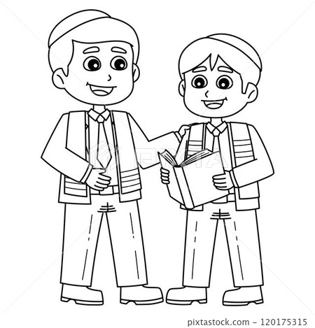 Bar Mitzvah Boy with a Rabbi Isolated Coloring  120175315
