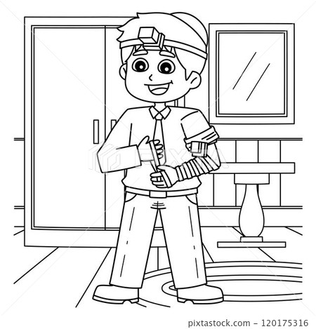 Bar Mitzvah Boy Putting on the Tefillin Coloring  120175316