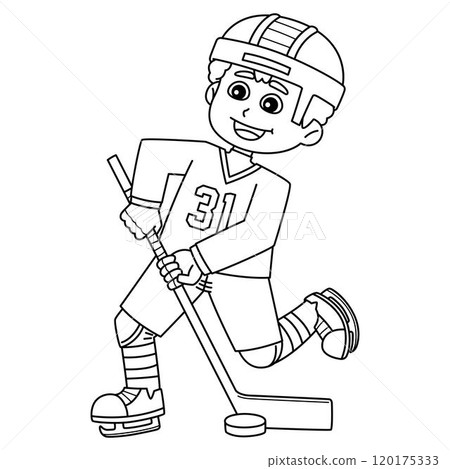 Ice Hockey Boy Player Passing the Puck Isolated Ice Hockey Boy Player Passing the Puck Isolated 120175333