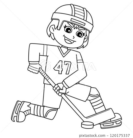 Ice Hockey Girl Player Receiving Isolated Coloring Ice Hockey Girl Player Receiving Isolated Coloring 120175337