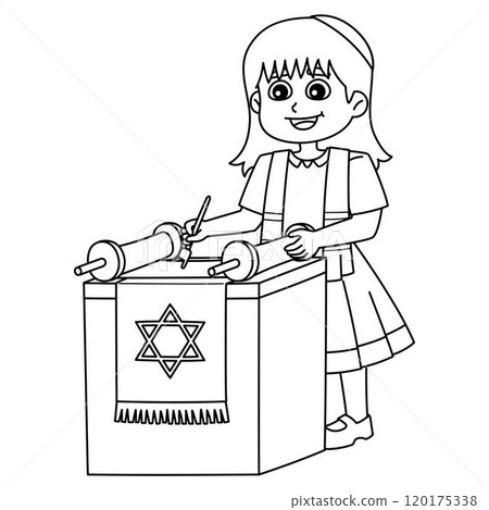 Bat Mitzvah Girl Reading the Torah Isolated  120175338