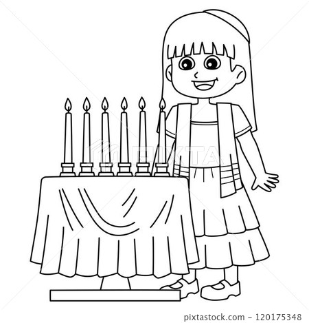 Bat Mitzvah Girl with Candles Isolated Coloring  120175348