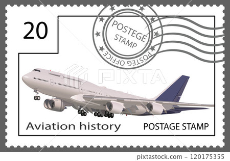 Postage stamp on the theme of aviation history. Vector. Postage stamp on the theme of aviation history. Vector. 120175355