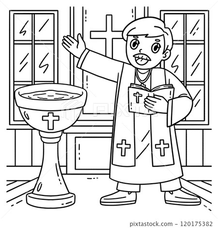 Baptism Priest and Baptismal Font Coloring Page Baptism Priest and Baptismal Font Coloring Page 120175382