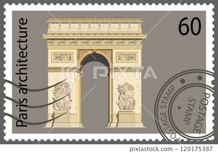 Postage stamp with the Arc de Triomphe in Paris. Vector. 120175387