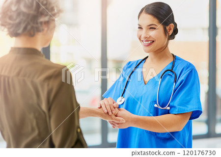 Support and compassion for her healthcare concerns. Shot of a kind young doctor holding her patients hand. Support and compassion for her healthcare concerns. Shot of a kind young doctor holding her patients hand. 120176730