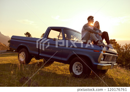Can I kiss you. Shot of an affectionate young couple on a roadtrip. Can I kiss you. Shot of an affectionate young couple on a roadtrip. 120176761