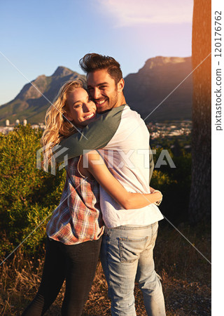 Where my babe goes I go. Portrait of an affectionate young couple outdoors. Where my babe goes I go. Portrait of an affectionate young couple outdoors. 120176762