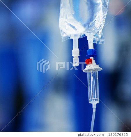 Saving a life one drop at a time. Closeup shot of medicine in an iv drip at a hospital. 120176835