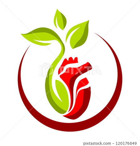 Abstract symbol of heart and sprig with leaves 120176849