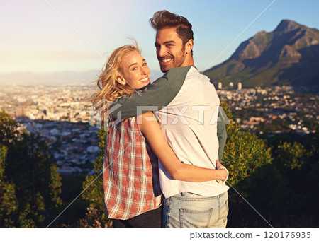 The world is ours to explore. Portrait of an affectionate young couple outdoors. The world is ours to explore. Portrait of an affectionate young couple outdoors. 120176935