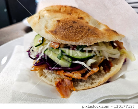 kebab sandwich on Napkin paper. 120177155