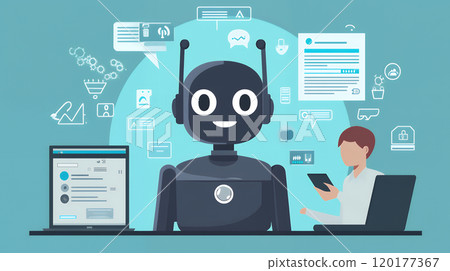Image of a robot with a webcam making a video call Image of a robot with a webcam making a video call 120177367