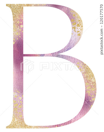Light pink watercolor letter B with golden splashes, romantic wedding isolated monogram initials Light pink watercolor letter B with golden splashes, romantic wedding isolated monogram initials 120177570