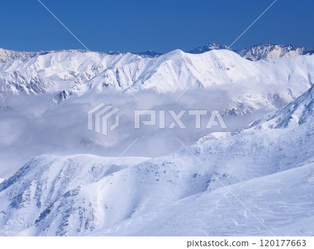 Mt. Tanigawa in winter as seen from Mt. Sennokura in the Tanigawa Mountain Range 120177663