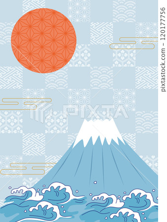 Mt. Fuji and Japanese pattern background 120177756