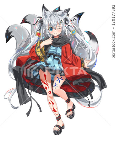 Beautiful fox monster character standing image material, facial expression 5 120177892