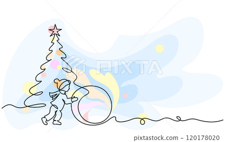 Christmas decoration. Landscape with cute boy. Christmas decoration. Landscape with cute boy. 120178020