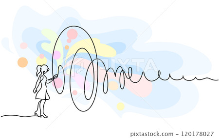 Beautiful woman with big ribbon. Continuous one line drawing 120178027