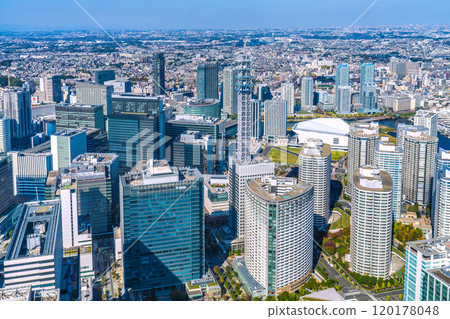 Yokohama cityscape in Japan, including the K Arena in Minato Mirai, the Hilton Yokohama, and the area around Shin-Takashima Station (13th) Yokohama cityscape in Japan, including the K Arena in Minato Mirai, the Hilton Yokohama, and the area around Shin-Takashima Station (13th) 120178048