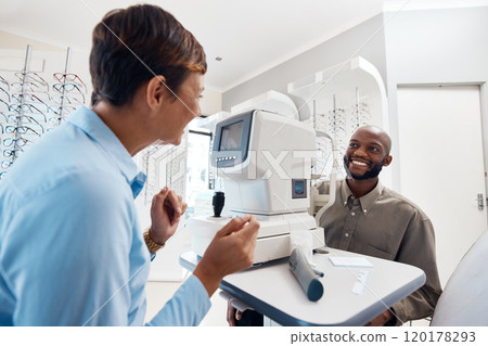 Your vision is better than ever. Shot of an optometrist examining her patients eyes with an autorefractor. 120178293