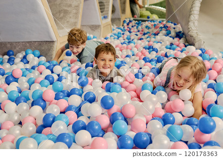 Happy cute kids laughing during play 120178363