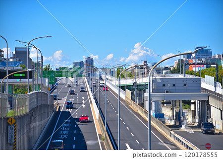 Aichi Prefecture Nagoya Cityscape Chikusa Ward Fukiage Wakamiya Odori and Nagoya Expressway Route 2 Higashiyama Line 120178555