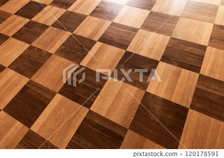Vintage used parquet with checkered geometric pattern 120178591