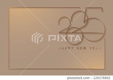 2025 New Year gold logo design. Holiday greeting card. Copy space. Vector design for greeting card, invitation, calendar, party, golden festive banner isolated on light beige background  120178802